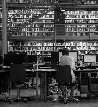 photo of a woman researching information
